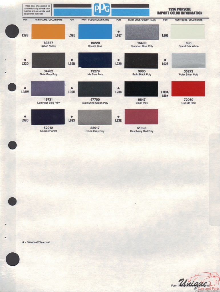 1996 Porsche Paint Charts PPG 1